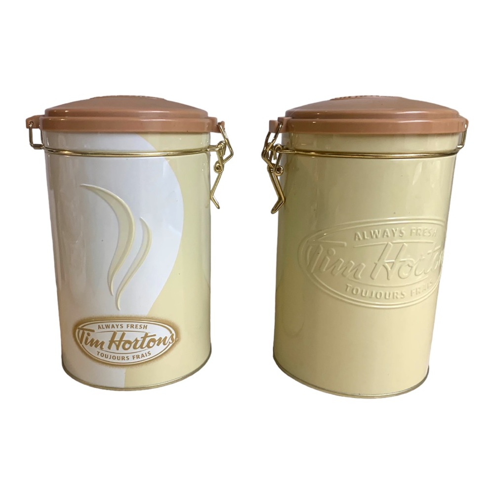 Tim Hortons Ltd Edition #006 Coffee & Tea Storage Collector Tins 2X Snap Lid